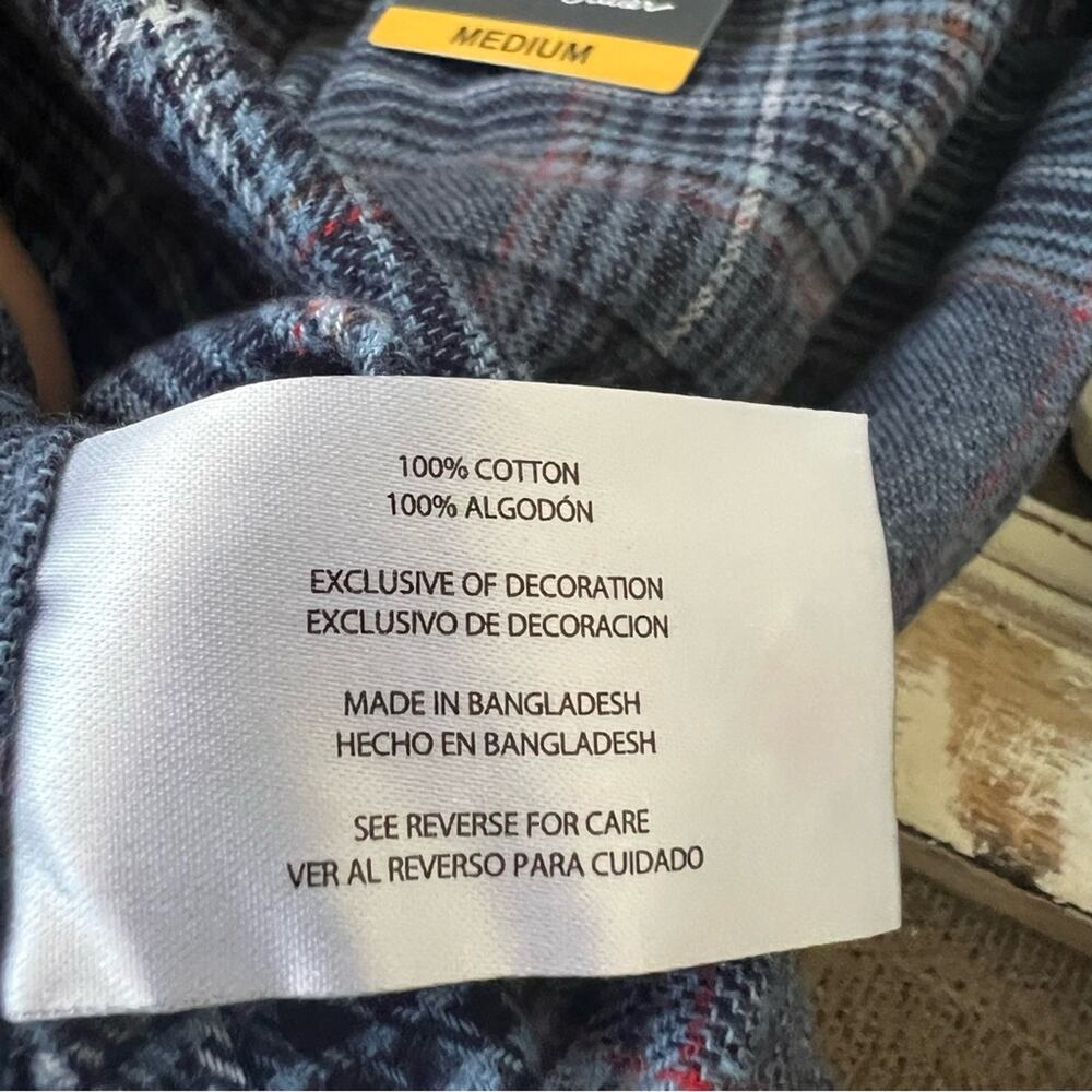 Eddie Bauer Blue Flannel Plaid Button Up Shirt Men’s Medium NEW - Picture 9 of 9